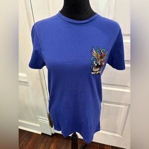 90s Ed Hardy Purple Embroidered Eagle Tattoo Back Logo Women Tshirt Sz S Vintage